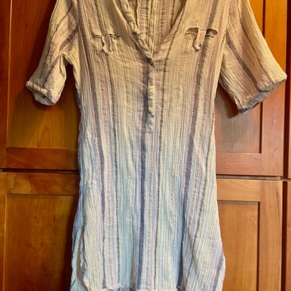 Vintage Diab'less White Blue Pink Gold Striped Tunic Paris - Picture 12 of 14